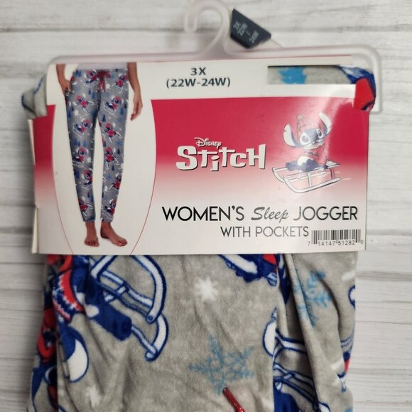 Christmas Lilo Stitch Pajama Pants Womens 3X Sledding Gray Pocket Drawstring New - Picture 5 of 5